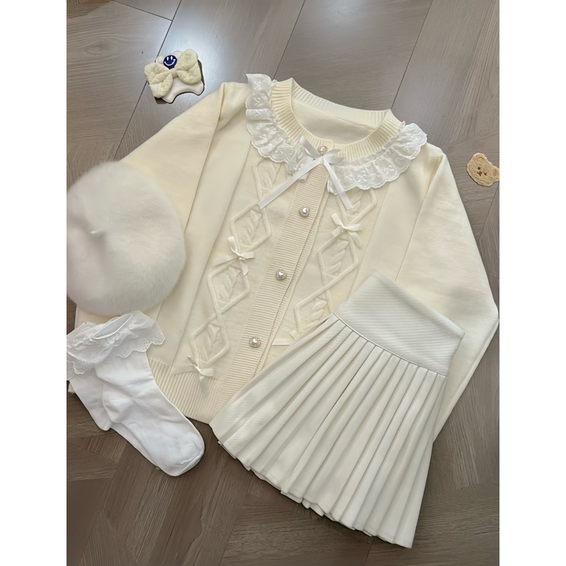 Áo Len Cổ Nơ Vặn Thừng Giữa + Chân Váy Xếp Ly Bản Eo Lớn | Shopee Việt Nam