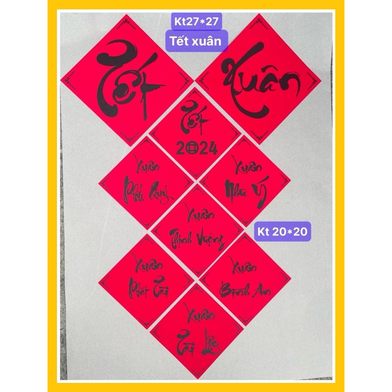 CHỮ THƯ PHÁP KT20X20,TRANG TRÍ GIỎ QUÀ TẾT, LÀM ĐỒ HANDMADE - VPP QUỐC HUY.
