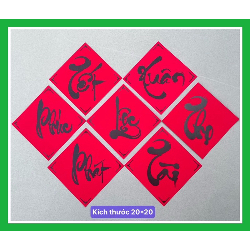 CHỮ THƯ PHÁP KT20X20,TRANG TRÍ GIỎ QUÀ TẾT, LÀM ĐỒ HANDMADE - VPP QUỐC HUY.