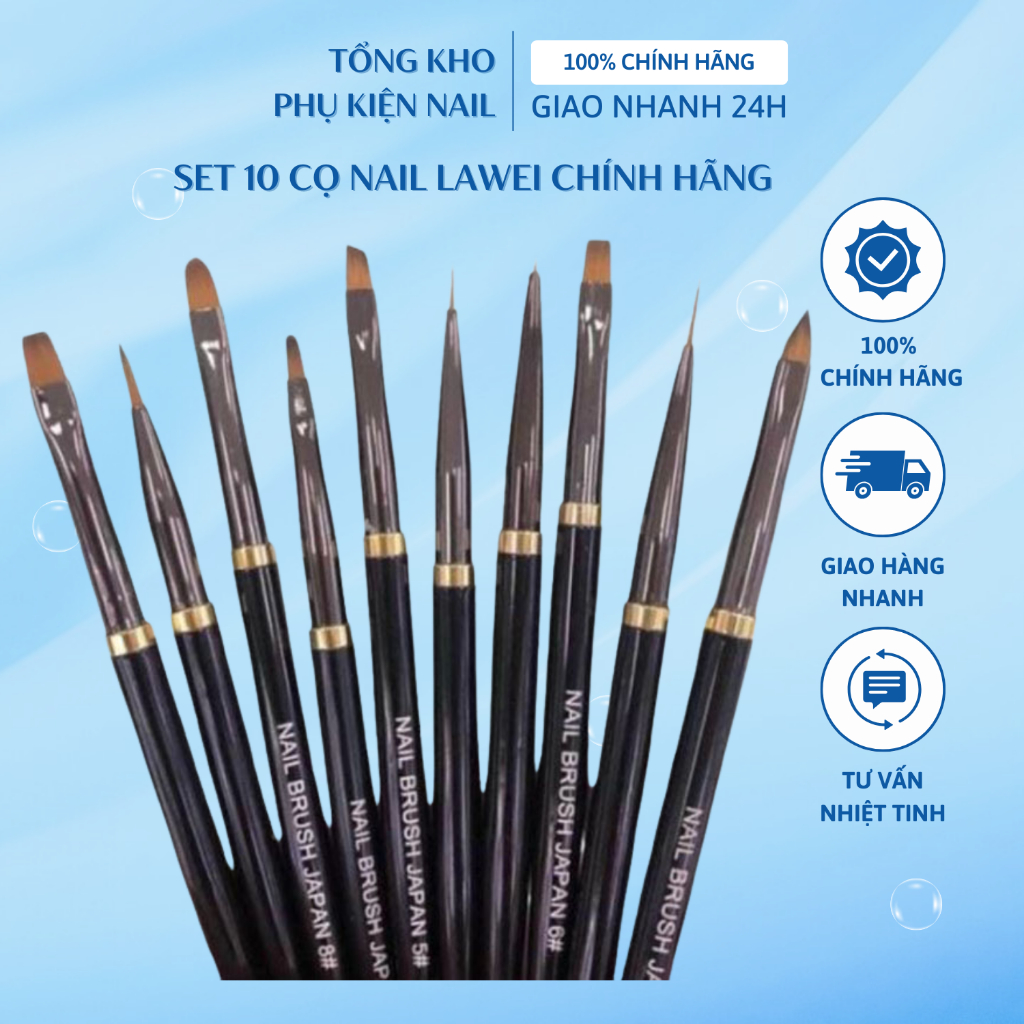 Bộ cọ vẽ móng nail Lawei 10 cây đủ cọ vẽ trang trí móng, cọ vẽ móng