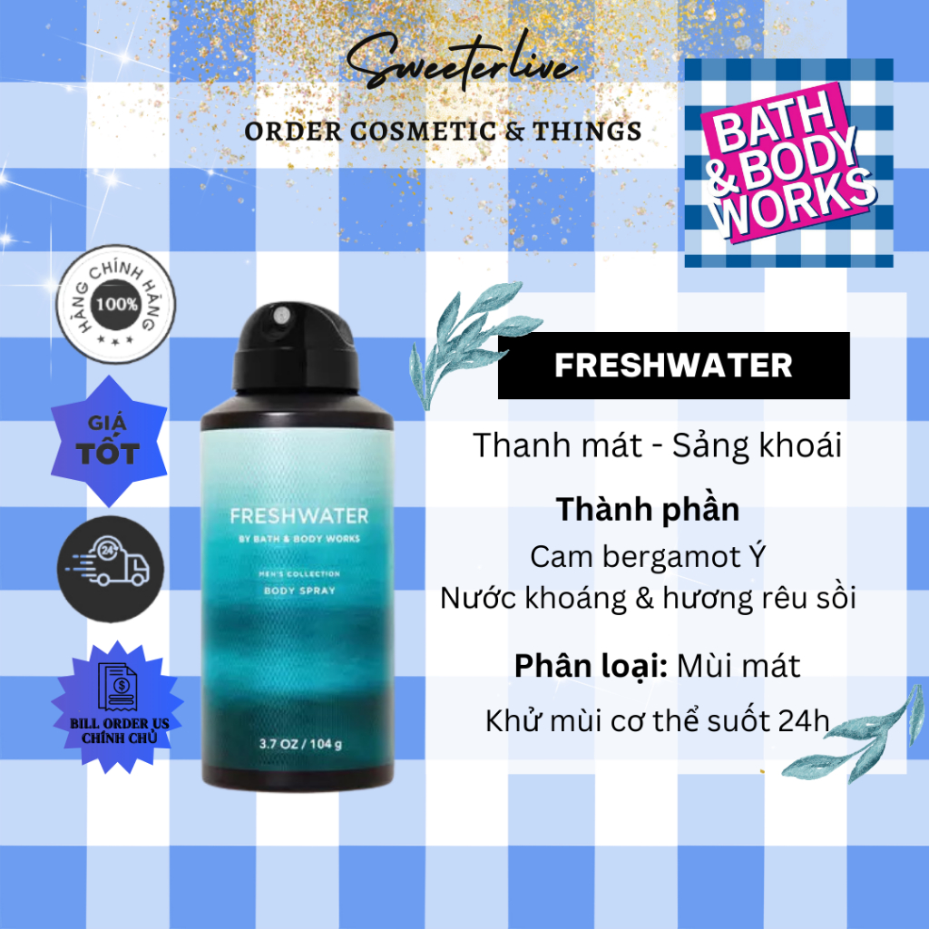FRESHWATER Body Spray (Bill US) Xịt thơm toàn thân cho nam BATH