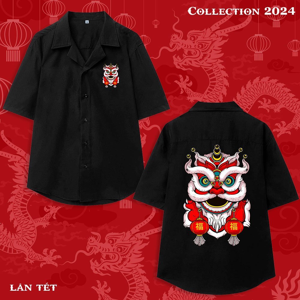 BST Áo Sơ Mi họa tiết RỒNG TẾT 2024, tay ngắn, cổ vest Thời trang Nam và Nữ, chất vải lụa Chéo mát mẻ, thấm hút mồ hôi.
