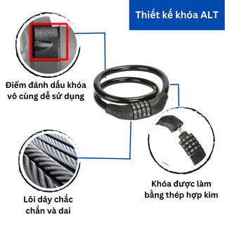 Khóa Xe Đạp Thể Thao 4 Số Chống Trộm, Dây Treo Yên Xe Đạp Không Cần Chìa, Lõi Thép Bảo Vệ Tối Đa