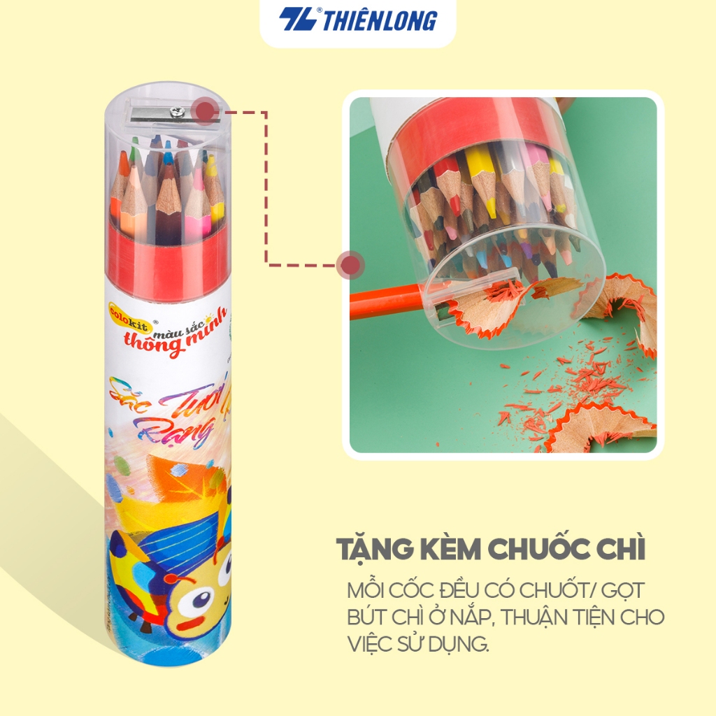 Bút chì màu chuyên nghiệp dạng lon 12/24/36 màu Thiên Long Colokit - Tiêu chuẩn Châu Âu - Có chuốt chì ở nắp hộp | BigBuy360 - bigbuy360.vn