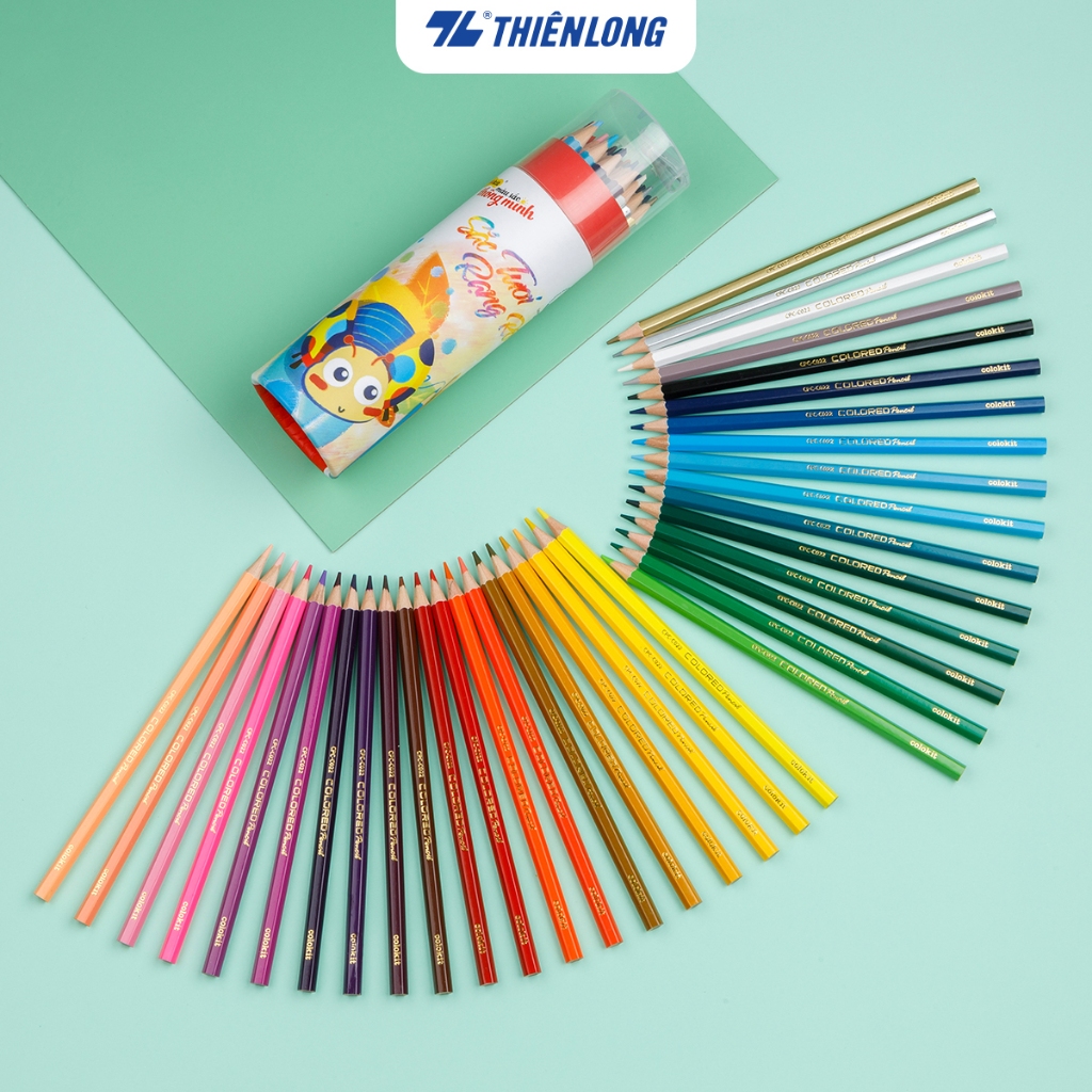 Bút chì màu chuyên nghiệp dạng lon 12/24/36 màu Thiên Long Colokit - Tiêu chuẩn Châu Âu - Có chuốt chì ở nắp hộp | BigBuy360 - bigbuy360.vn