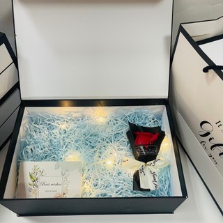 (GIFT thiệp xanh,  30cm*20cm*11cm) Set hộp túi quà gift for xinh xắn kèm phụ kiện sang trọng