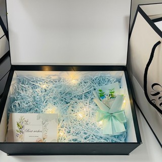 (GIFT thiệp xanh,  30cm*20cm*11cm) Set hộp túi quà gift for xinh xắn kèm phụ kiện sang trọng
