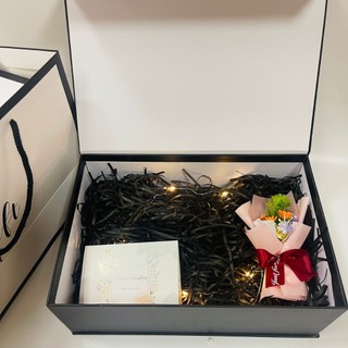 (GIFT thiệp xanh,  30cm*20cm*11cm) Set hộp túi quà gift for xinh xắn kèm phụ kiện sang trọng