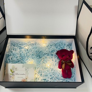(GIFT thiệp xanh,  30cm*20cm*11cm) Set hộp túi quà gift for xinh xắn kèm phụ kiện sang trọng