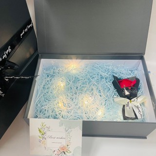 (XÁM thiệp xanh,  30cm*20cm*11cm) Set hộp quà gift xám xinh xắn kèm phụ kiện sang trọng
