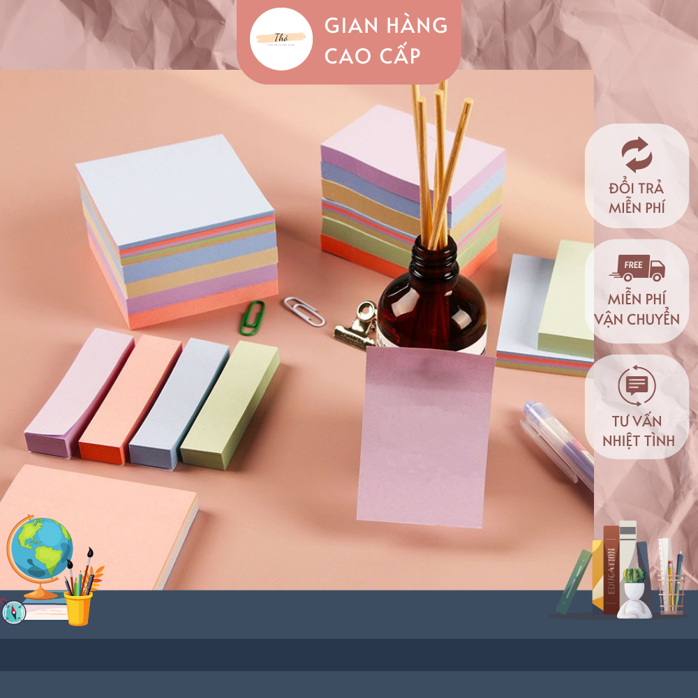Set 100 tờ giấy nhớ nhiều màu ghi chú note vuông tiện lợi kích thước ...