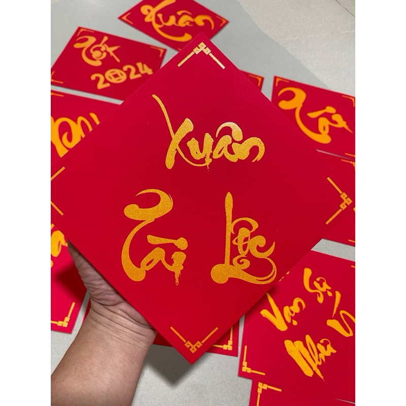 [SET] 10 CHỮ THƯ PHÁ KT27x27KM, PHÚC, LỘC, THỌ, PHÁT, TÀI TRANG TRÍ GIỎ QUÀ TẾT, LÀM ĐỒ HANDMADE - VPP QUỐC HUY