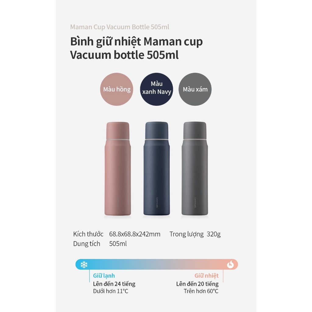 Bình giữ nhiệt LocknLock 505ml Maman Cup Vacuum Bottle LHC1487 , Nắp dùng làm cốc nước uống - K-MALL