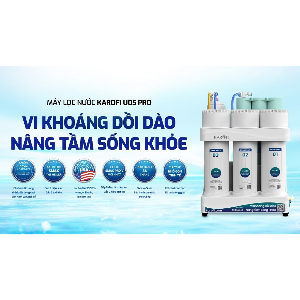 Máy Lọc Nước Karofi KAQ-U05 Pro Để Gầm Bếp, Mẫu Mới Nhất Đầy Đủ Phụ Kiện, Bảo Hành Tại Nhà 3 Năm