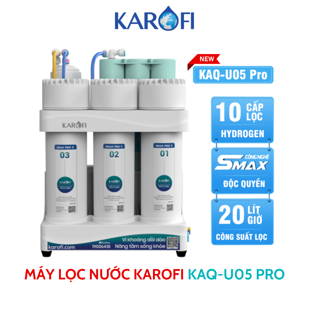 Máy Lọc Nước Karofi KAQ-U05 Pro Để Gầm Bếp, Mẫu Mới Nhất Đầy Đủ Phụ Kiện, Bảo Hành Tại Nhà 3 Năm