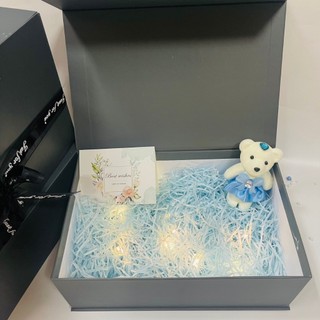 (XÁM thiệp xanh,  30cm*20cm*11cm) Set hộp quà gift xám xinh xắn kèm phụ kiện sang trọng