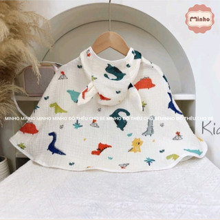 Áo choàng xô muslin THÊU TÊN cho bé, áo choàng tránh nắng, tránh gió kèm mũ chắn giọt bắn trẻ em