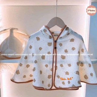 Áo choàng xô muslin THÊU TÊN cho bé, áo choàng tránh nắng, tránh gió kèm mũ chắn giọt bắn trẻ em