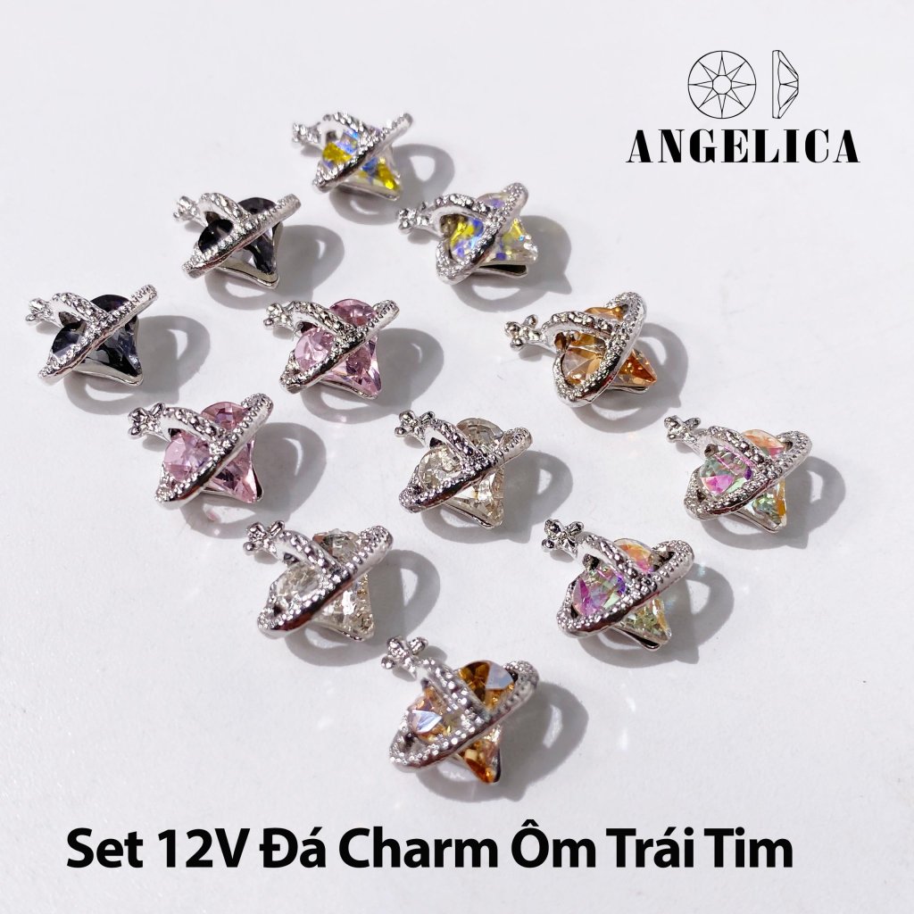 Set 12- 15 viên đá khối nơ đính nail trái tim chữ nhật bo trang trí móng ANGELICA