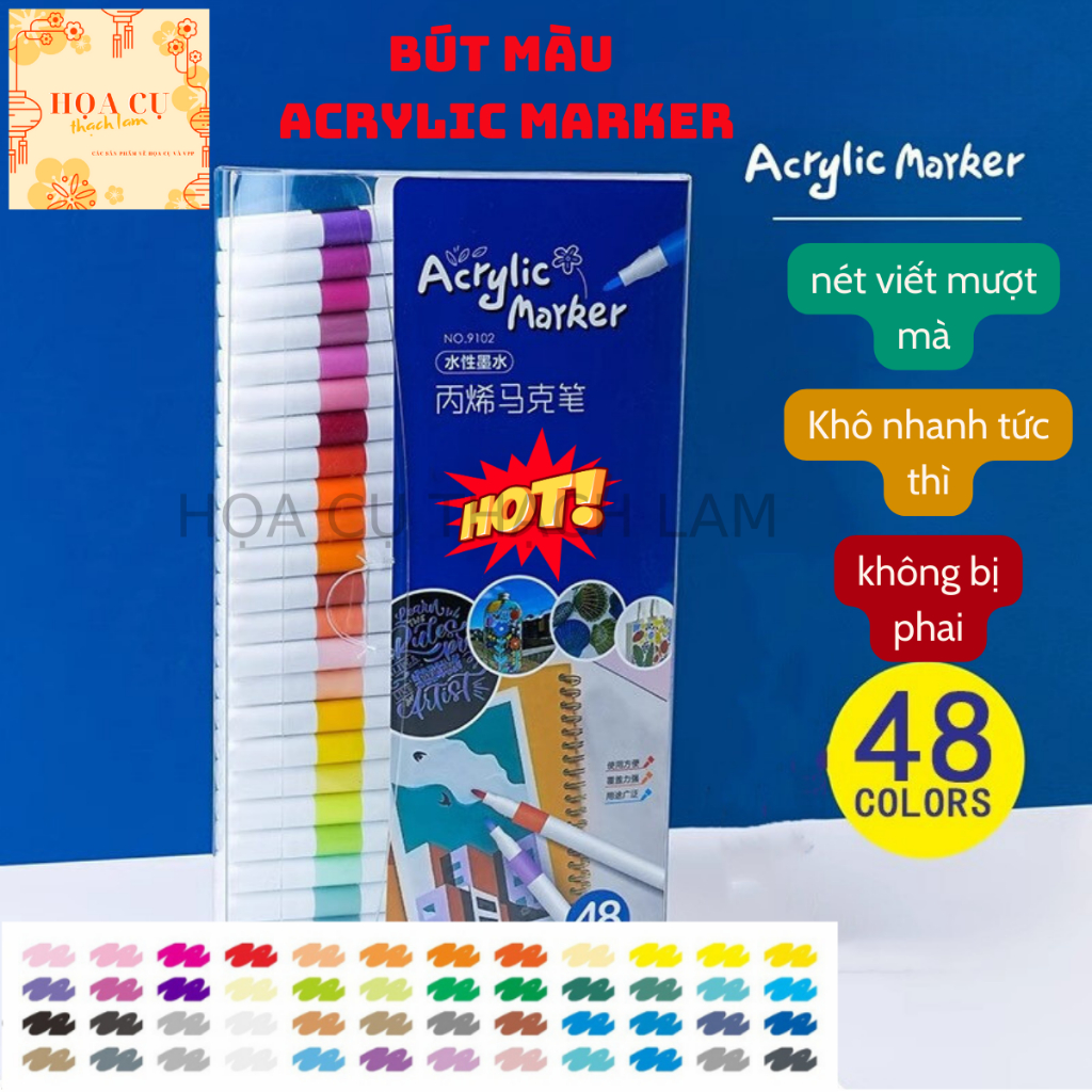 Bộ Bút Màu Acrylic Marker 12/24/36/48/60 Cao Cấp,Bút dạ cao cấp đơn giản và dễ sử dụng