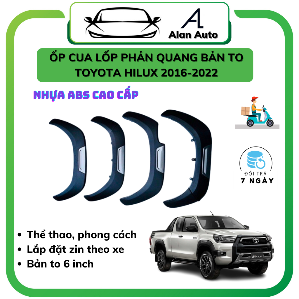 Bộ Cua lốp xe TOYOTA HILUX 2019-2024, Cua bánh mẫu trơn có phản quang Hilux 2021, Nhựa ABS cao cấp
