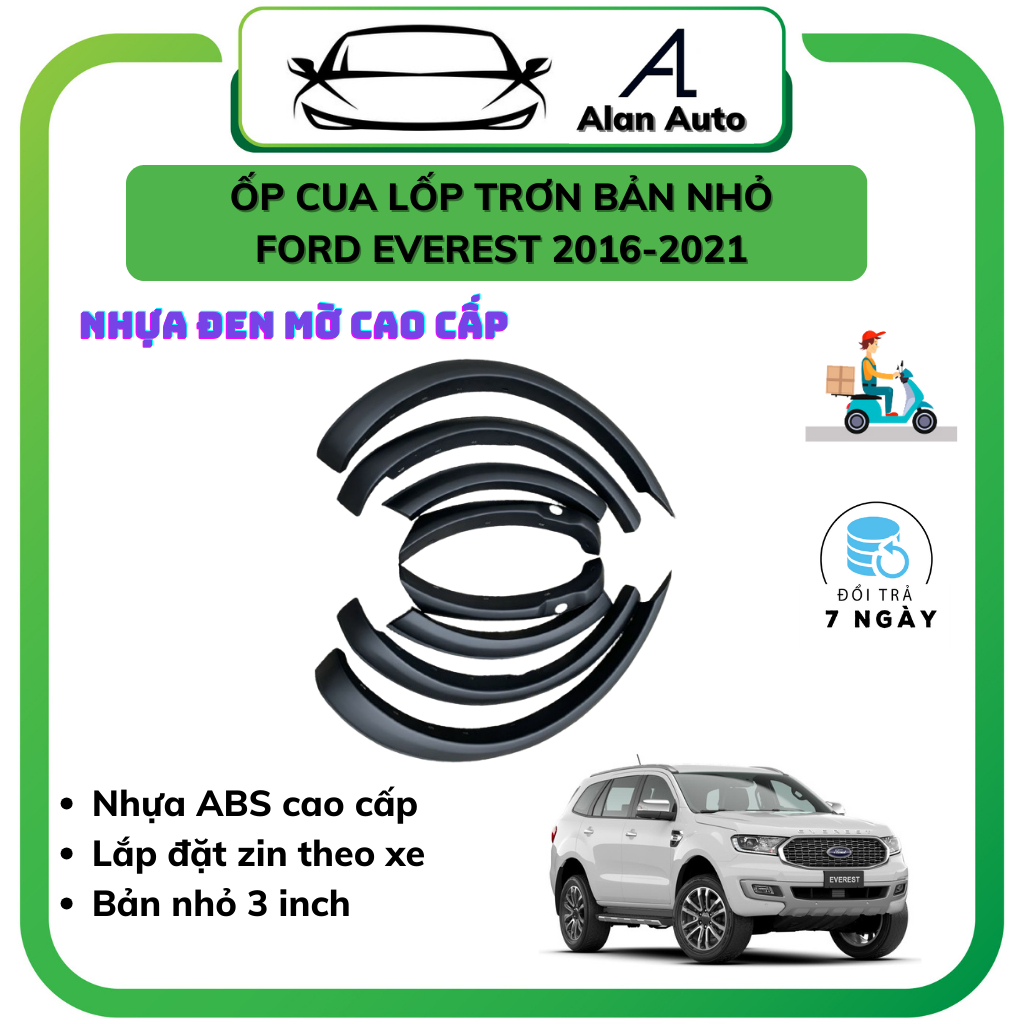 Bộ ốp Cua Lốp xe Ford Everest 2017-2021, Mẫu trơn bản bé 3 inch Có Cảm Biến,Nhựa đen mờ mịn ABS cao cấp.Hàng OEM