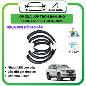 Bộ ốp Cua Lốp xe Ford Everest 2017-2021, Mẫu trơn bản bé 3 inch Có Cảm Biến,Nhựa đen mờ mịn ABS cao cấp.Hàng OEM