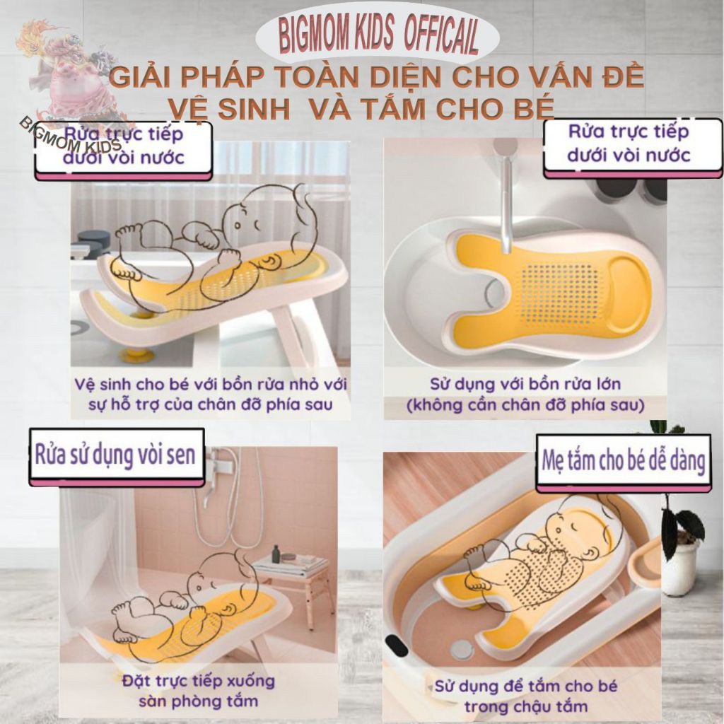 Ghế Rửa Mông, Ghế Tắm sơ sinh có chân tự đứng gập gọn, sử dụng như lưới tắm, phao đệm đỡ tắm
