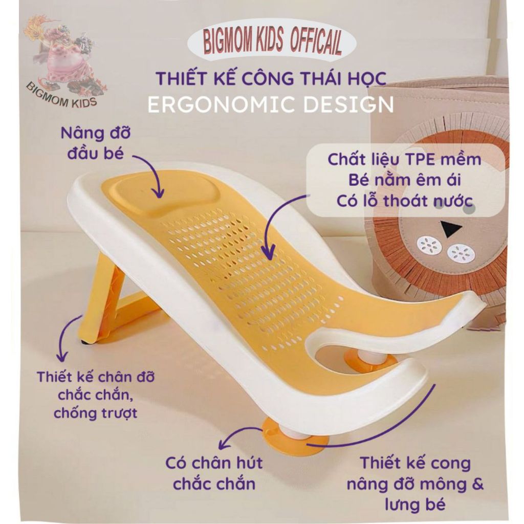 Ghế Rửa Mông, Ghế Tắm sơ sinh có chân tự đứng gập gọn, sử dụng như lưới tắm, phao đệm đỡ tắm
