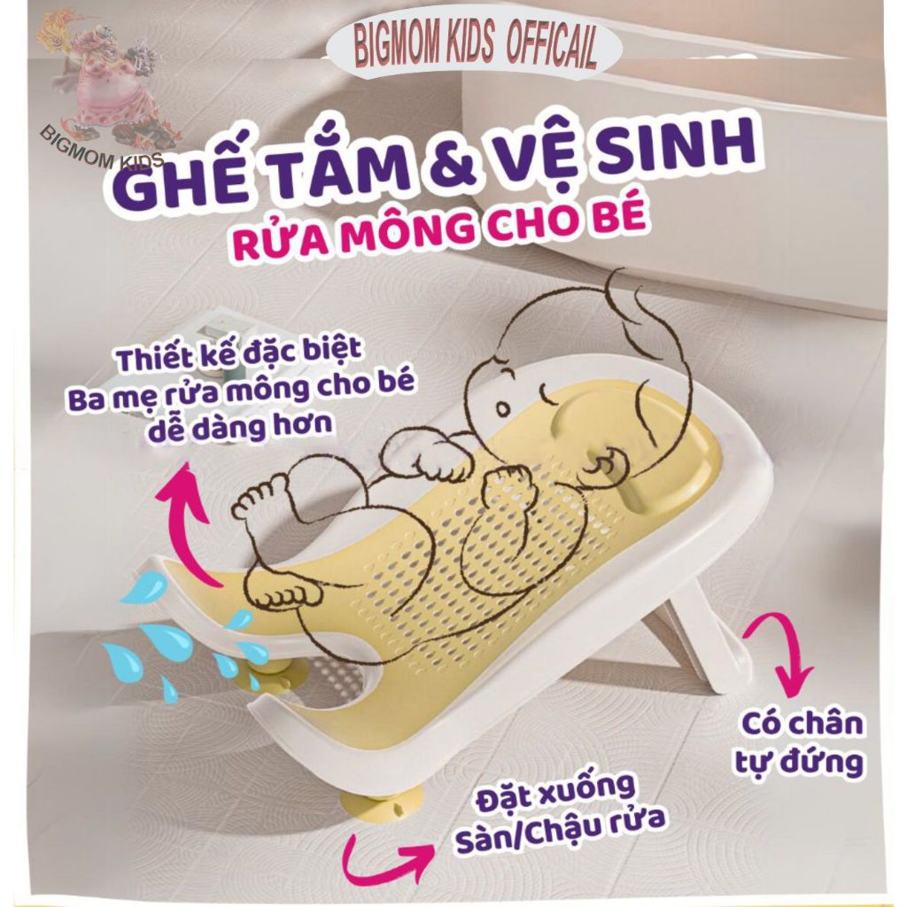 Ghế Rửa Mông, Ghế Tắm sơ sinh có chân tự đứng gập gọn, sử dụng như lưới tắm, phao đệm đỡ tắm