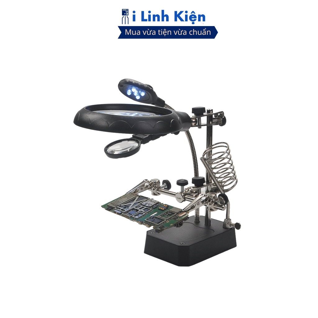 Kẹp mạch hàn kèm kính lúp, đèn Led, giá đỡ lò xo đa năng đảm bảo chất lượng ilinhkien