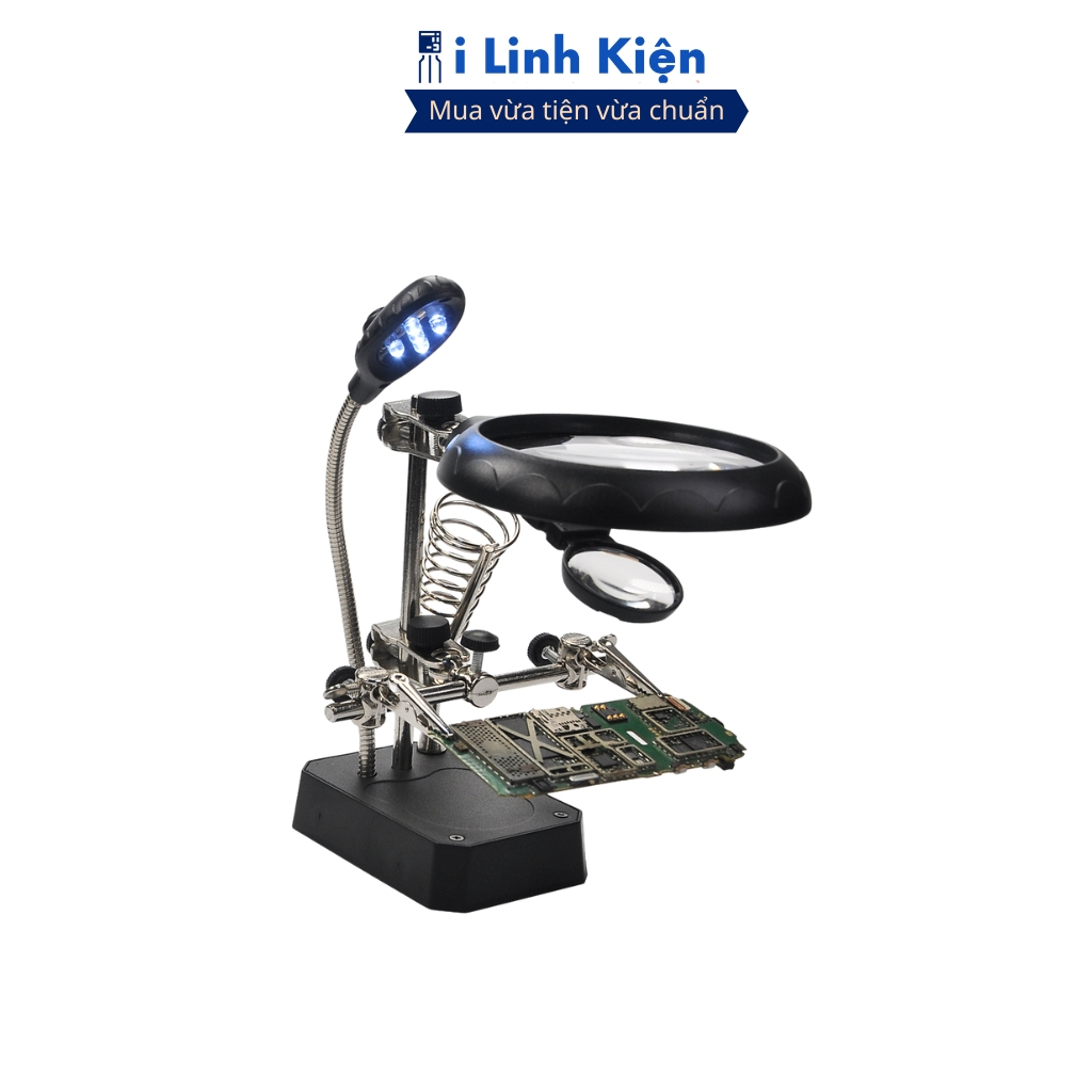 Kẹp mạch hàn kèm kính lúp, đèn Led, giá đỡ lò xo đa năng đảm bảo chất lượng ilinhkien