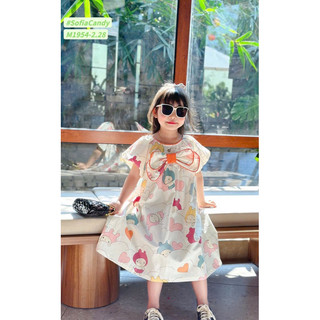 Trang phục Tết, du lịch, biển cho bé. Đầm nơ xinh hoạ tiết sắc màu chất cotton thô Hàn mềm cho bé gái 10-40kg