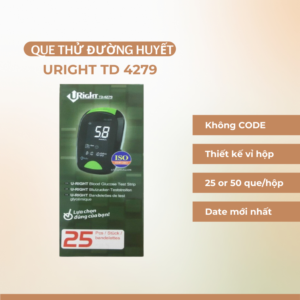 Que thử đường huyết URIGHT TD4279 hộp 25/50 que chính hãng (date mới ...