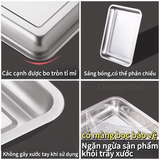 Khay inox đựng thức ăn đáy sâu 4.8cm/ cạn 2cm Chubby Chef đĩa nhà hàng, căng tin, đĩa lớn (18 kích cỡ khác nhau)