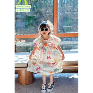 Trang phục Tết, du lịch, biển cho bé. Đầm nơ xinh hoạ tiết sắc màu chất cotton thô Hàn mềm cho bé gái 10-40kg