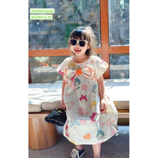 Trang phục Tết, du lịch, biển cho bé. Đầm nơ xinh hoạ tiết sắc màu chất cotton thô Hàn mềm cho bé gái 10-40kg