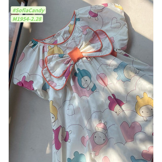 Trang phục Tết, du lịch, biển cho bé. Đầm nơ xinh hoạ tiết sắc màu chất cotton thô Hàn mềm cho bé gái 10-40kg