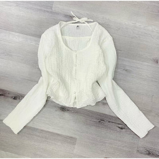 áo crotop cổ tròn tay dài cúc cài chất thun,vải xốp lụa co dãn