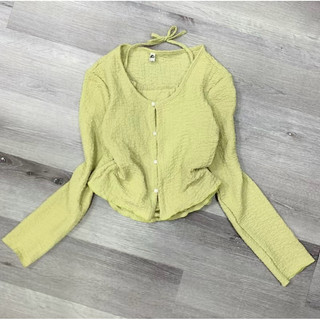 áo crotop cổ tròn tay dài cúc cài chất thun,vải xốp lụa co dãn