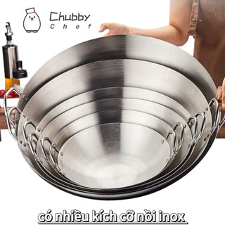 Chảo inox 2 quai sâu lòng Chubby Chef - Hàng chính hãng inox cao cấp đường kính 30-100cm phòng bếp nhà hàng