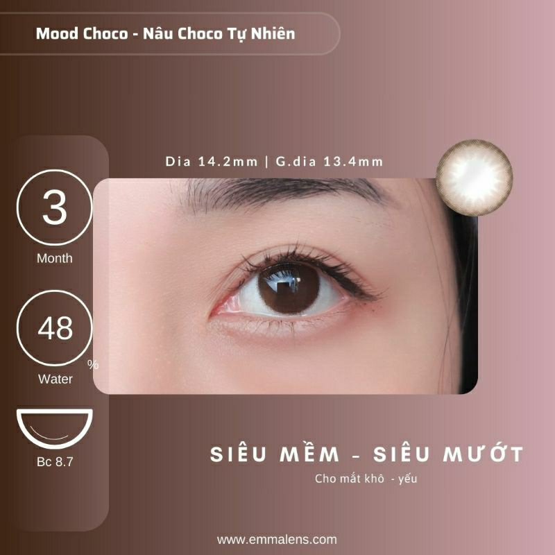 Kính Áp Tròng Mood Choco Cấp Ẩm 3 Tháng | Lens Nâu Choco Tự Nhiên Siêu Ẩm 24h mỗi ngày| Emma Lens