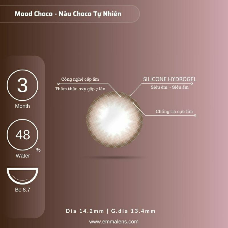 Kính Áp Tròng Mood Choco Cấp Ẩm 3 Tháng | Lens Nâu Choco Tự Nhiên Siêu Ẩm 24h mỗi ngày| Emma Lens