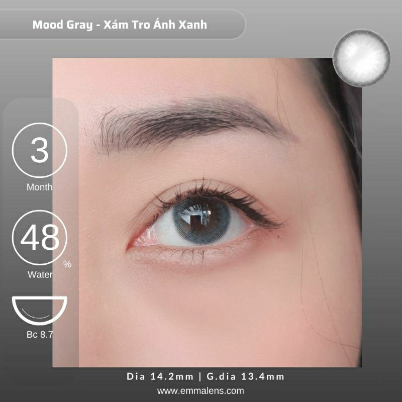 Kính Áp Tròng Mood Gray Cấp Ẩm 3 Tháng | Lens Xám Tây Giãn Nhẹ Siêu Ẩm 24h mỗi ngày| Emma Lens