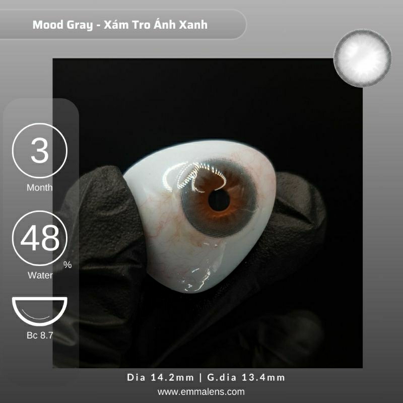 Kính Áp Tròng Mood Gray Cấp Ẩm 3 Tháng | Lens Xám Tây Giãn Nhẹ Siêu Ẩm 24h mỗi ngày| Emma Lens