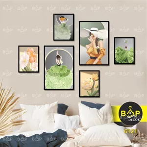 Tranh dán phòng cô gái xanh thời trang, tranh treo tường có sẵn keo trang trí phòng ngủ, phòng khách, Bắp Decor
