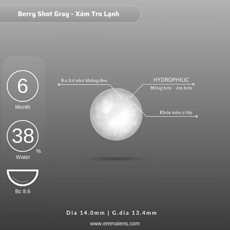 🌸 Kính Áp Tròng Berry Shot Gray - Xám Tro Lạnh  / Emma Super Mini Contact Lens 🌸