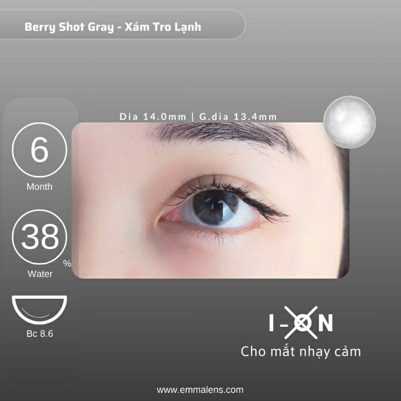 🌸 Kính Áp Tròng Berry Shot Gray - Xám Tro Lạnh  / Emma Super Mini Contact Lens 🌸