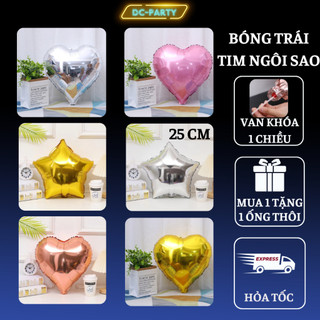 Trái tim ngôi sao bóng tráng nhôm cao 25cm DC PARTY trang trí sinh nhật cưới hỏi sự kiện