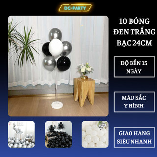 Bóng bay đen trắng bạc 10 qủa Size 24cm trang trí sinh nhật cưới hỏi sự kiện khai trương đẹp sang trọng DC PARTY
